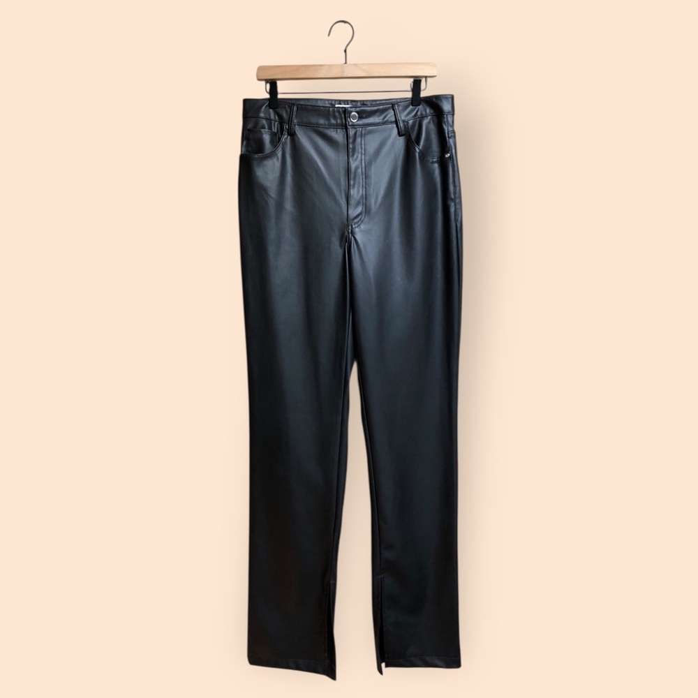 ZARA Slim Flare NEW Black Faux Leather Pants High Rise Women’s EU 44 / US 12